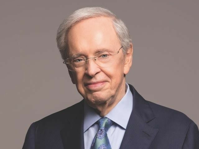 Pastor Charles Stanley in his blue suit