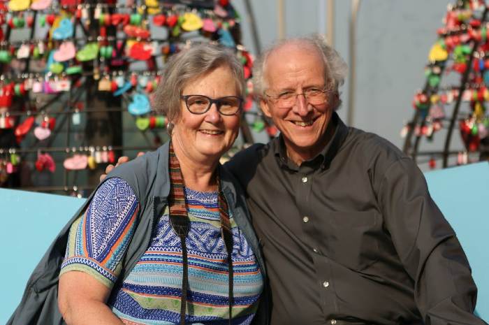 Abraham Piper smiling with his wife, Noel Piper